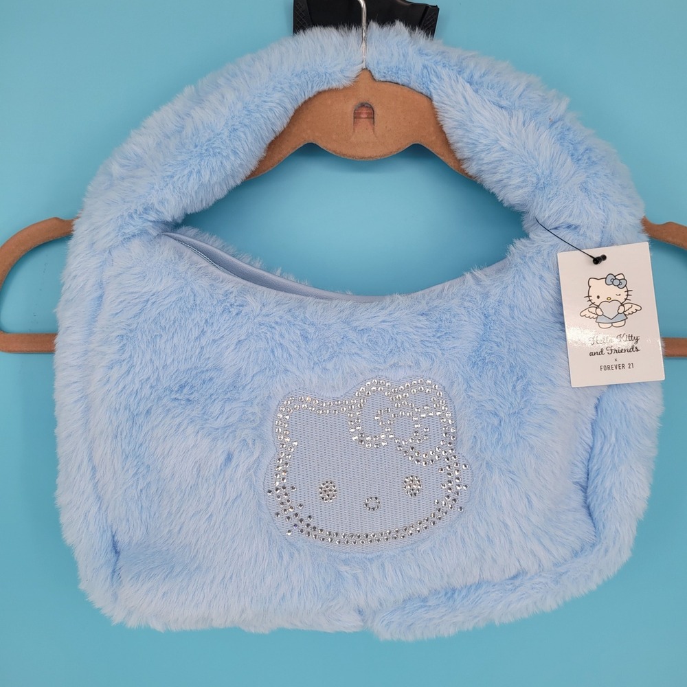 NWT Sanrio Hello Kitty x Blue Faux Fur Rhinestone Shoulder Bag Purse Limited